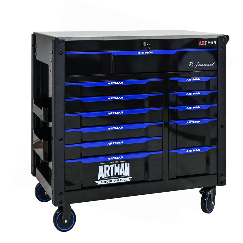 Wagon à outils multi-usages à 12 couches avec roues, plateau en fer