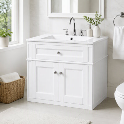 Meuble-lavabo mural avec portes à fermeture douce et lavabo intégré
