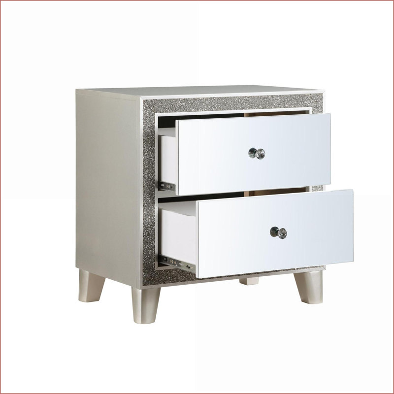 Sliverfluff Mirrored 2-Drawer Champagne Nightstand for Bedroom