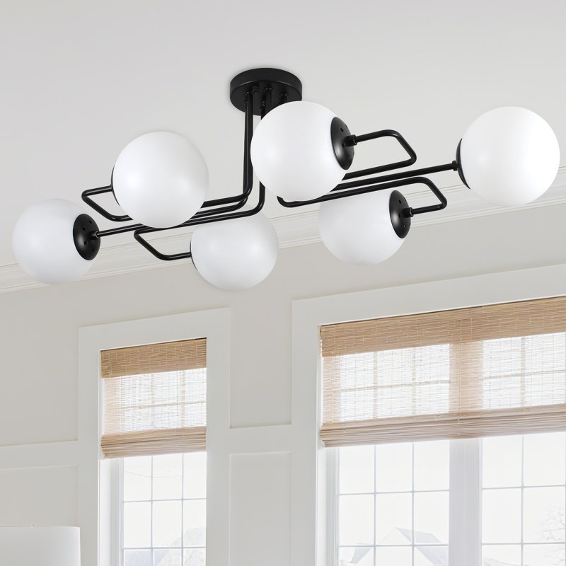 4-Light Sputnik Modern Linear Semi Flush Mount, 14.6" H x 36.6" W x 18.9" D, 6