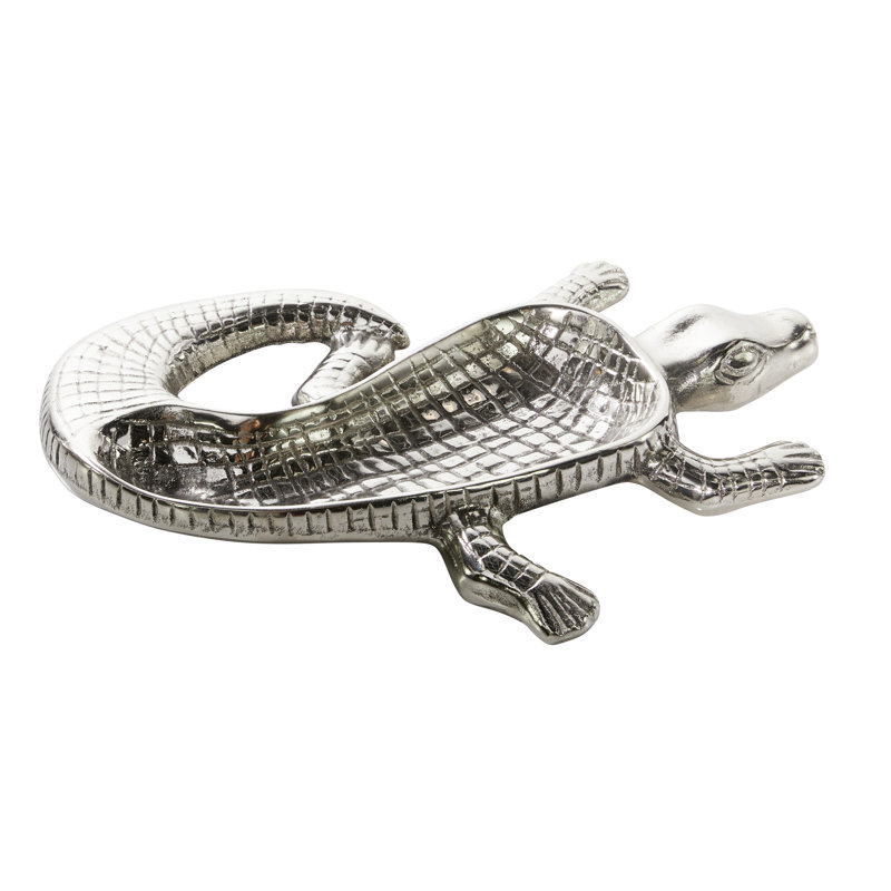 Crocodile argenté en aluminium avec centre du corps de plateau, 12 po x 15,25 po
