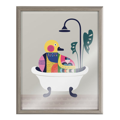 Art mural en verre Mid Mid Century Modern Duckie in the Tub par Rachel Lee 3 Birdies Studio