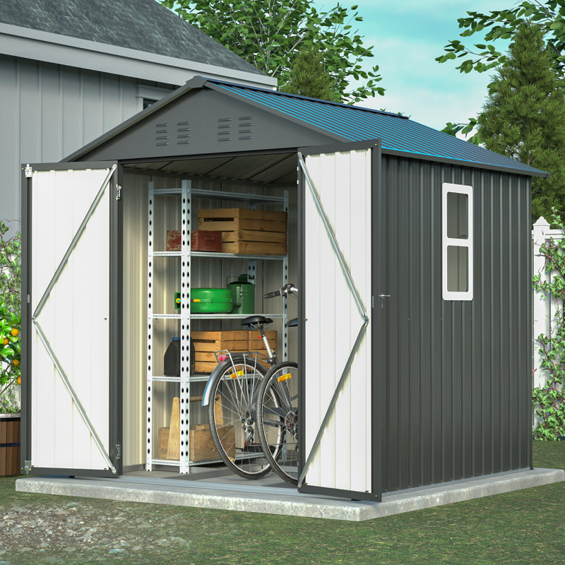 6 x 6 pi Remise de rangement extérieure durable avec ensemble de fenêtre et de fondation pour meubles de jardin et outils, noir