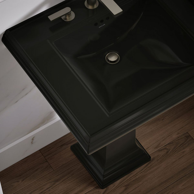 Memoirs® Rectangular Pedestal Bathroom Sink with Overflow, Black Black™, 8'' Centers