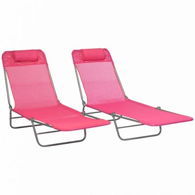 Outsunny 2 Piece Folding Chaise Lounge Chairs, Pool Sun Tanning Chairs, Outdoor Lounge Chairs With 6-Position Reclining Back