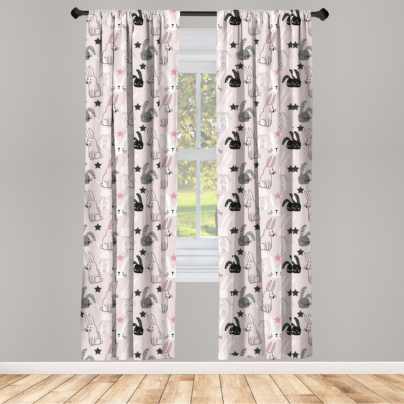 Easter Bunny Geometric Semi-Sheer Rod Pocket Curtain Panels, 28" W x 84" L