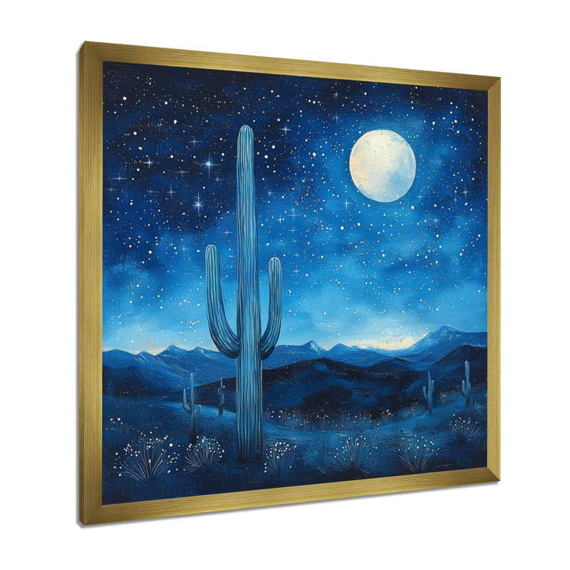 Saguaro cactus sous les étoiles III - art mural cactus, H 16 po x l 16 po, Reproduction encadrée d'une seule photo sans pass