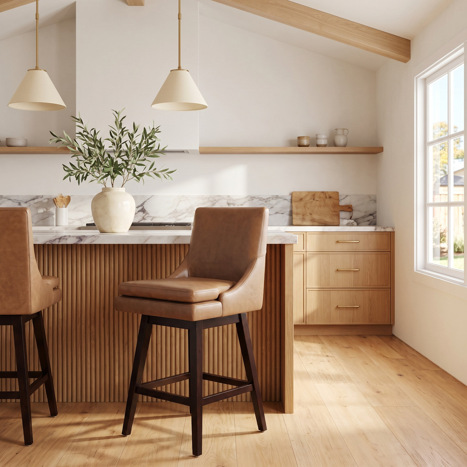 Zahara Swivel Bar and Counter Stool, Marseille Brown Genuine Leather, Counter Stool (26" Seat Height)