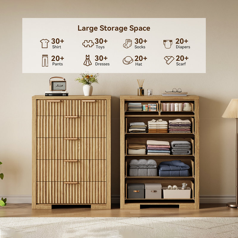 45'' Tall Dresser with 6 Drawers, Vertical Storage Dressers With Outlets, Chest Of Drawers