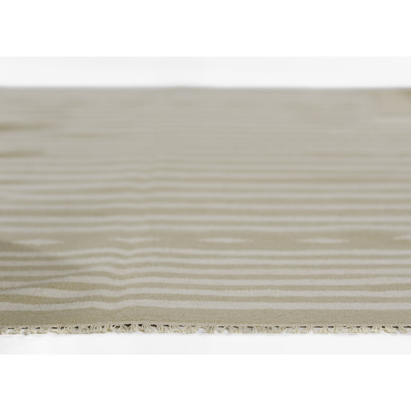 Beige and Off-White Geometric Wool Flat Woven Rug 2' X 3'