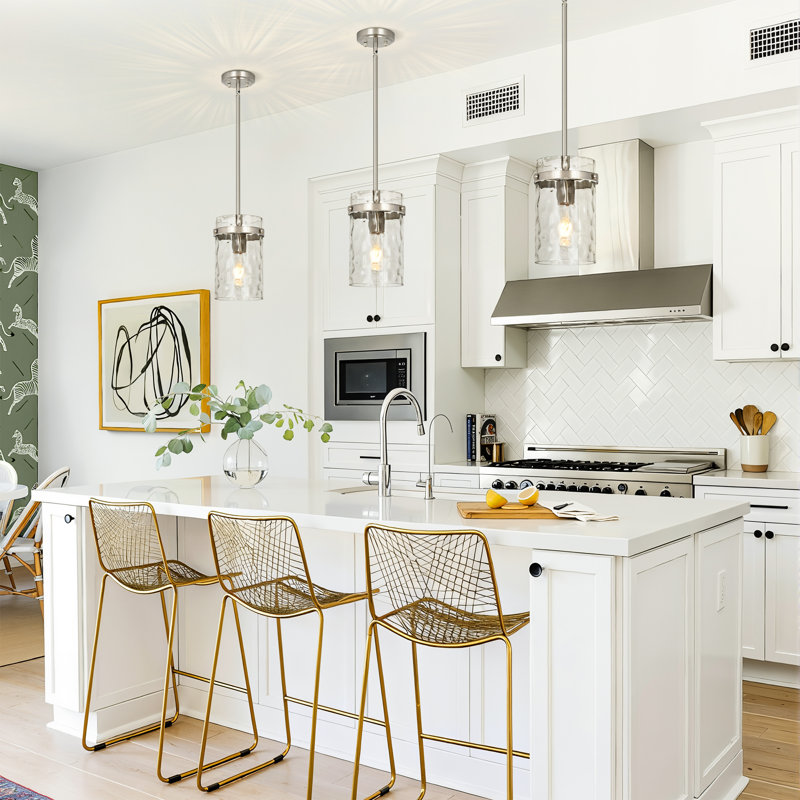 1-Light 5.1"W Medium Glass Pendant Light for Over Sink, Brushed Nickel