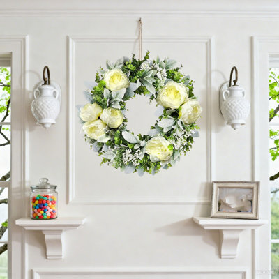 Porte d'entrée avec couronnes de 16 pouces avec roses parfaites pour l'hiver, l'été, le printemps, toutes les saisons, tout au long de l'année