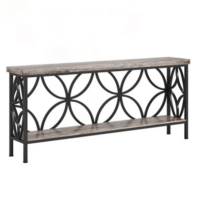 2-Tier Industrial Sofa Table with Vintage Farmhouse Charm