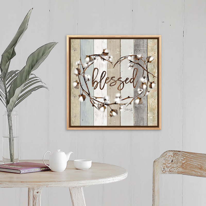 «Blessed Cotton Wreath» par Marla Rae, reproduction d'art textuel sur toile, Toile avec cadre flottant, Naturel