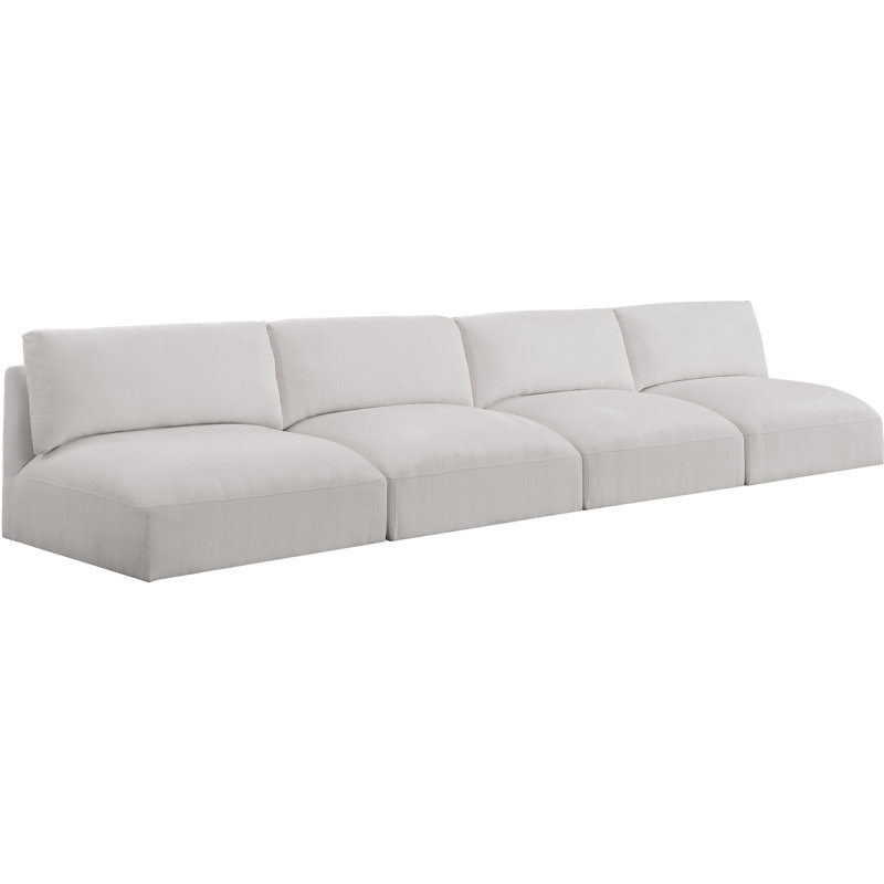 Canapé modulaire à accoudoirs carrés 152 po, Tissu crème en polyester