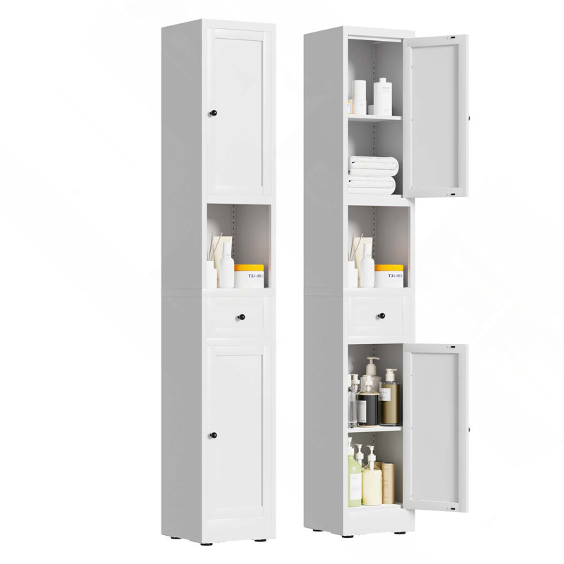 71-Inch Tall Bathroom 5-Tier Narrow Metal Storage Cabinet With 2 Doors & Adjustable Shelves For Kitchen, Laundry Room, Pantry