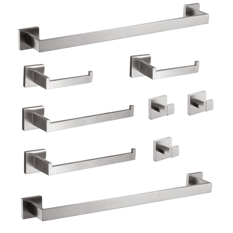 9 - Piece Bathroom Hardware Set, Silver