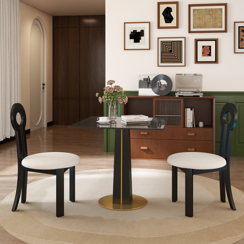Modern Negotiation Table Dining Table with Black Wooden Legs & Golden Metal Base