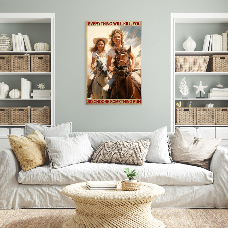 Girls Riding Horse Choose Something Fun - 1 Piece Rectangle Graphic Art Print On Wrapped Canvas