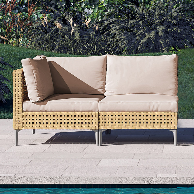 Ikeam 29" W Outdoor Wicker Sectional, Beige/Natural
