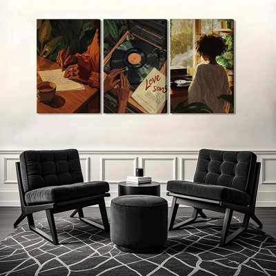 3Pcs Black Women Canvas Wall Art African American Pictures Wall Decor Black Girl Painting Fashion Abstract Prints For Bedroom Bathroom Living Room Home Decoration 12X16in
