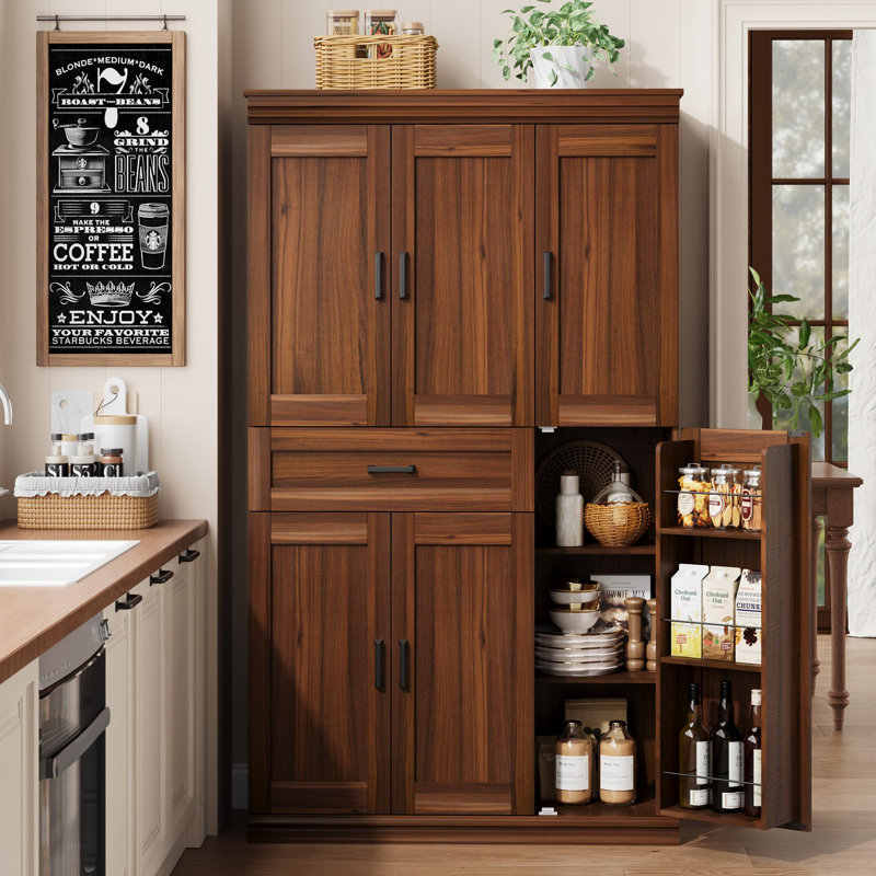 70 po de hauteur, armoire de rangement pour garde-manger, armoire de cuisine moderne avec portes et tablettes, Walnut