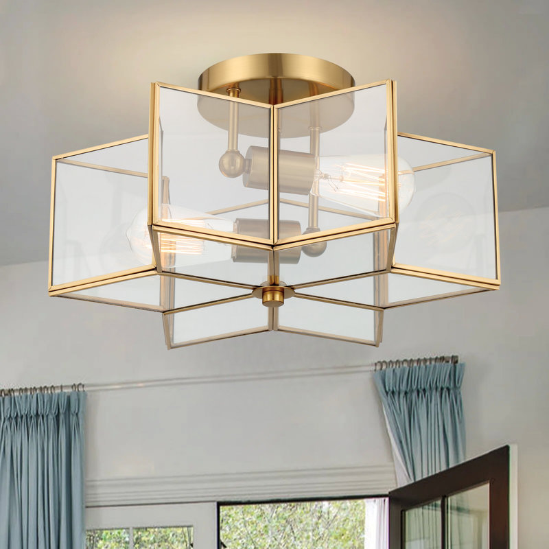 Ardito 2 - Light 41cm Unique/Statement Star Semi Flush Mount Light, Brass Dust