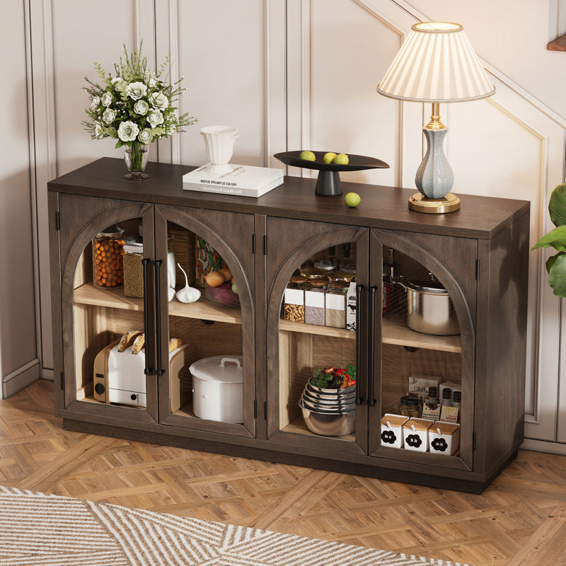 Buffet, table de buffet, armoire de salle à manger, crédence de bureau avec portes arquées, Espresso