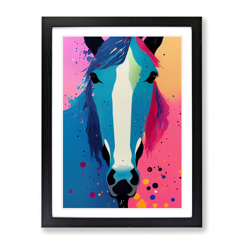 Horse Drips No.4 Abstract - Single Picture Frame Print, 34cm H x 25cm W x 2cm D, Black Framed