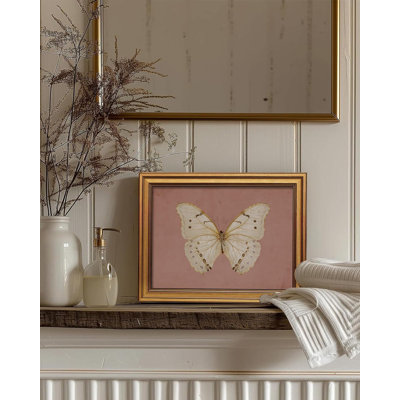 Gold Framed Canvas Prints Wall Art, Vintage Bathroom Decor, Classical Moody White Butterfly Paintings Farmhouse Wall Decor Aesthetic, Retro Pictures For Bedroom Living Room Shelf, 12X16inch