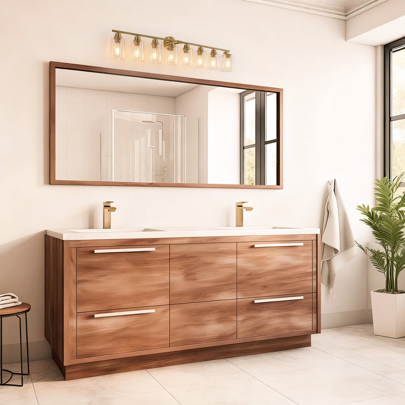 8-Light Bathroom Light Fixtures, Brass Modern Vanity Lights Over Mirror With Clear Glass Shade, Bathroom Wall Lamp For Mirror Kitchen Hallway Cabinet Porch Reading Room