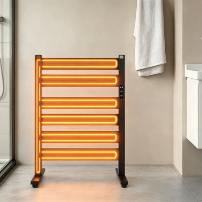 6-Bar Heated Towel Rack with Timer & Adjustable Temperature Freestanding Towel Warmer Aluminum towel warmer towel warmers for bathroom bathroom accessories（Black）