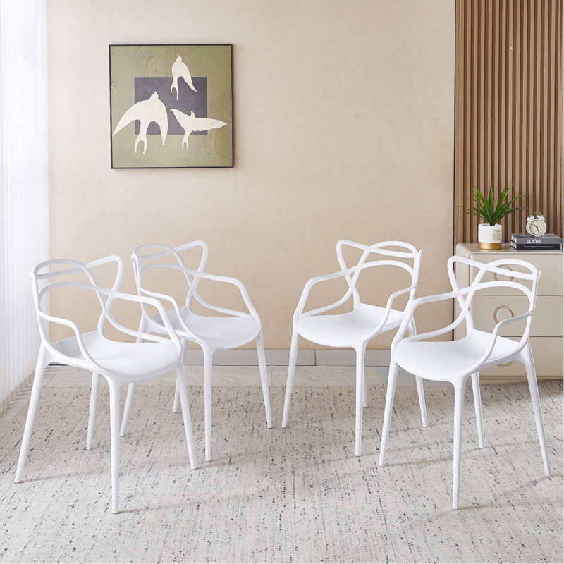 Plastic Dining Chair 4Pcs White, White