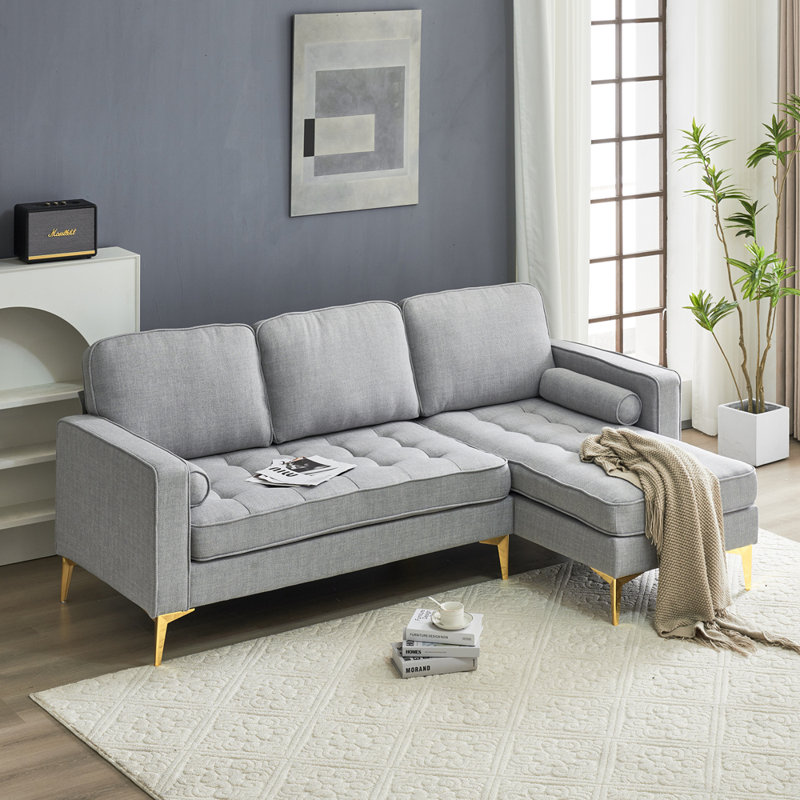 Canapé modulaire rembourré 85,83 po, 100 % lin gris clair