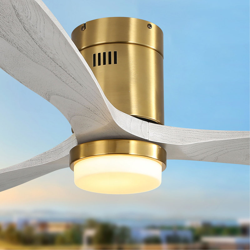 Ventilateur de plafond décoratif 52 pouces avec lumière DEL à intensité variable, télécommande 6 vitesses, 3 pales en bois massif, moteur à courant continu réversible pour le salon