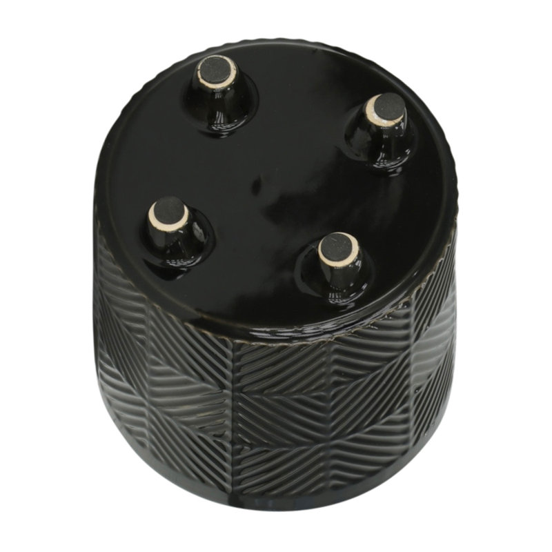 S/2 6/8" TEXTURED PLANTERS, SHINY BLACK, Black