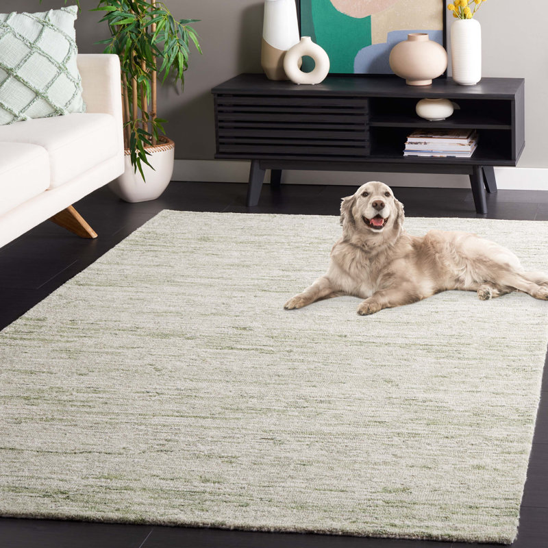 Vasyl Ebony Hand Tufted Wool Cotton Abstract Rug in Green/Ivory, Rectangle 5' x 8'