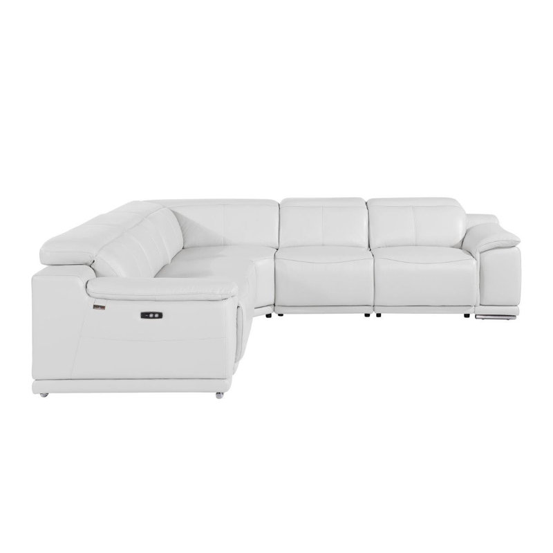 Canapé modulaire en L blanc en cuir italien à inclinaison électrique cinq pièces