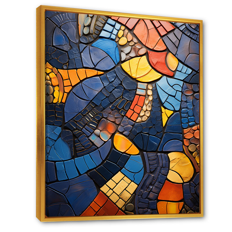 Carreaux de mosaïque bleue 3 - décoration murale mosaïque bohème, Cadre flottant doré, H 44 po x l 34 po x P 1,5 po