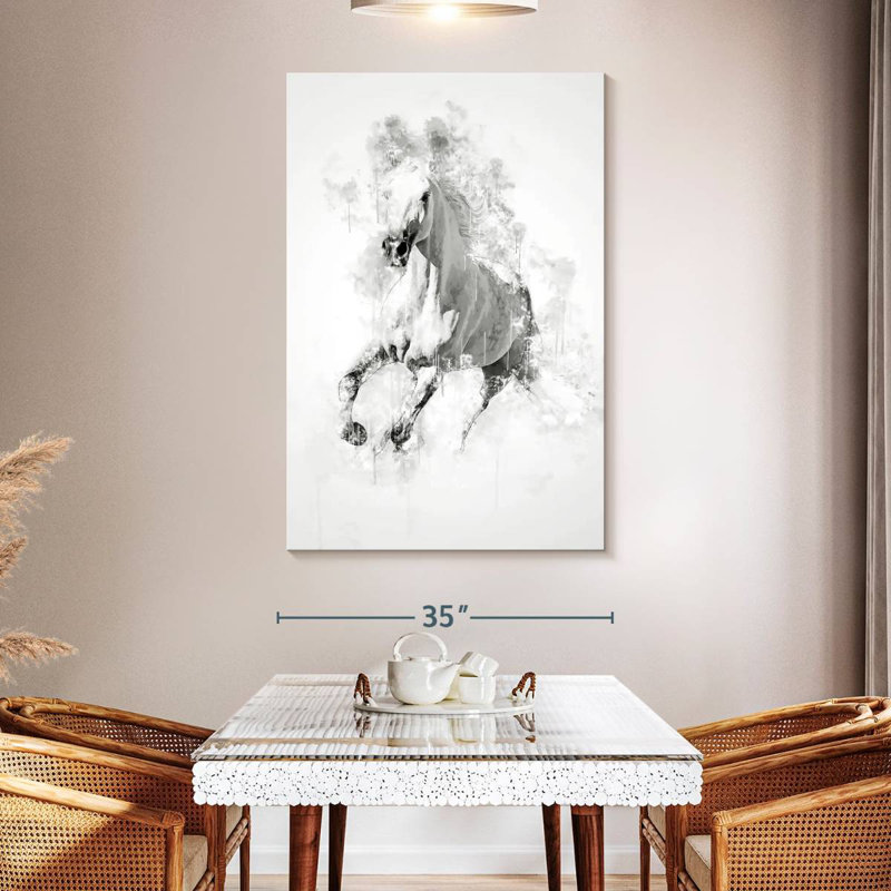 Cheval blanc Brampt noir et blanc, H 51 po x l 34 po