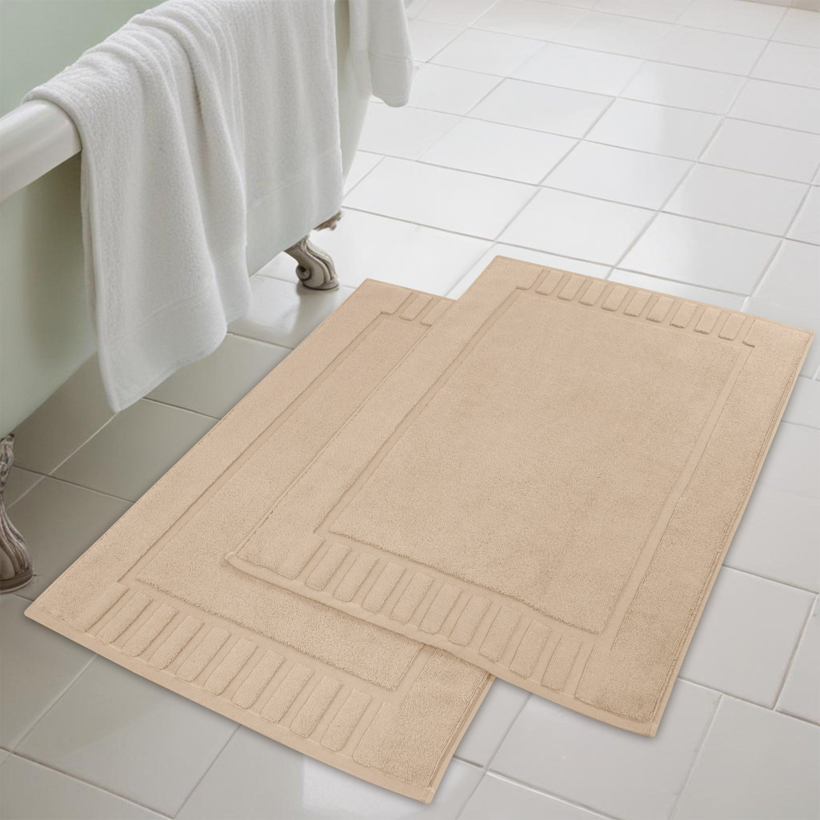 Pardue Cotton Bath Mat, Camel, Geometric