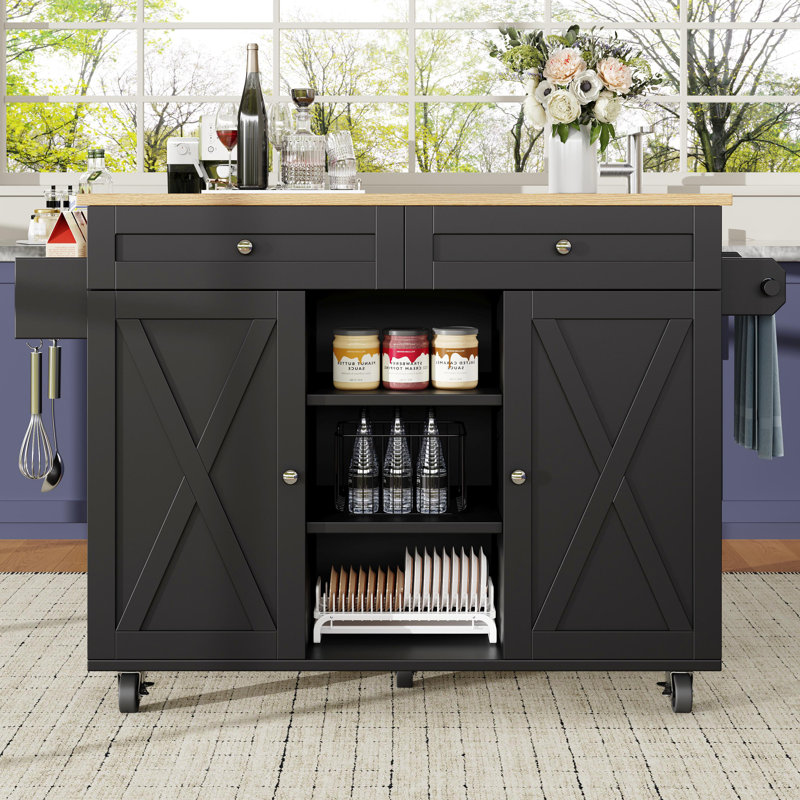 Kitchen Island With 2 Doors And 2 Drawers, White