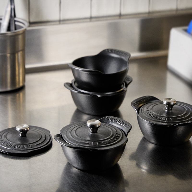 Le Creuset Enameled Cast Iron Set Of 4  Covered Mini Round Cocottes, 1/3 Qt. Each, Matte Black