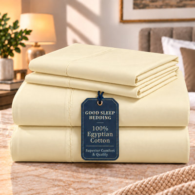 100% Egyptian Cotton 1000 Thread Count  Queen 4-Piece Sheet Set, Ivory
