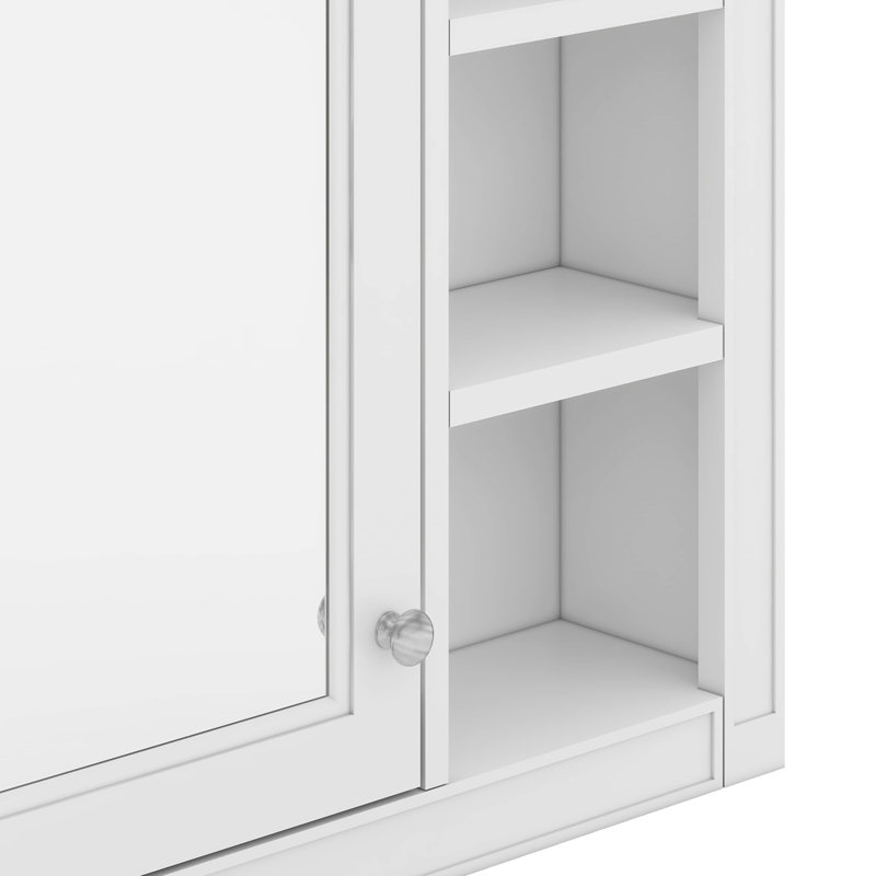 Armoire de rangement murale pour salle de bain, armoire murale moderne avec miroir, 3 tablettes ouvertes, Blanc