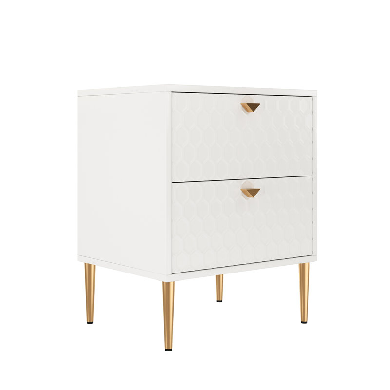 24.4" Tall 2-Drawer High Gloss Nightstand, White