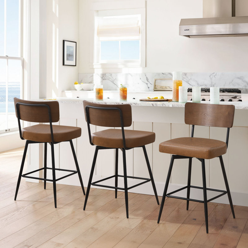 Tabouret de bar et de comptoir pivotant rembourré, Brun, Tabouret de comptoir (siège d'une hauteur de 26 p, 3