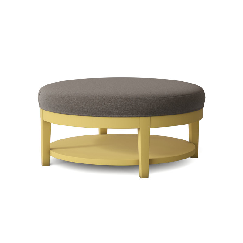 Midtown Upholstered Ottoman, Gray Sugar Performance; 0863-84, Brass Finish