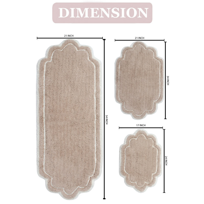 Ensemble de tapis de bain en coton Dobrinka, lavable à la machine, à séchage rapide, absorbant - ensemble de 3 pièces
