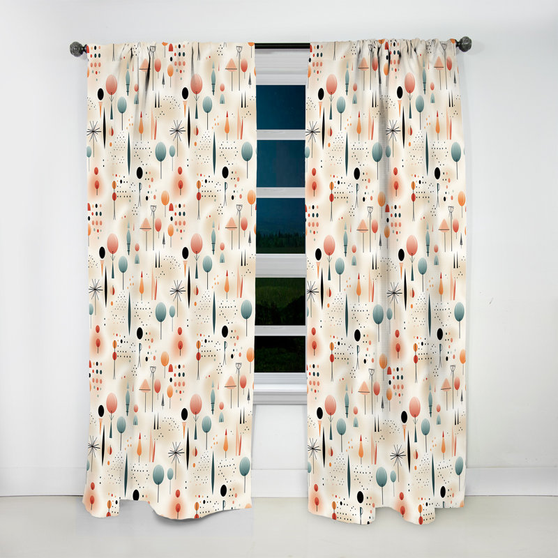 Minimalisme beige motif de fougères II - rideau abstrait - velours obscurcissant - 1 panneau, L 52 po x L 63 po